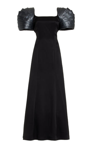 Duchess Pleated Dress in Silk with Leather