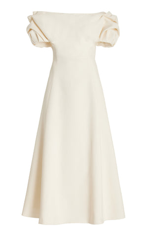Gwyneth Dress in Ivory Silk Wool Cady