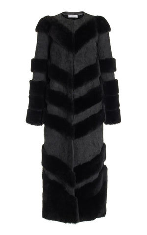 Hugh Coat in Black Suede with Shearling