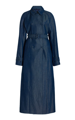 Braden Trench Coat in Deep Blue Wool Linen