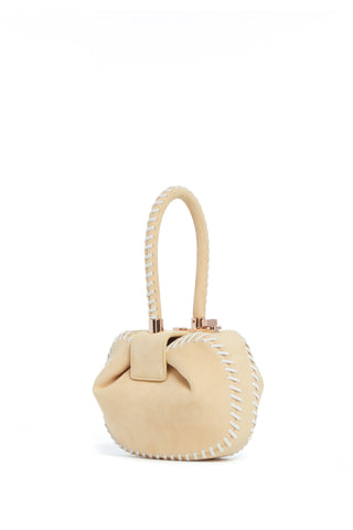 Whipstitch Demi Bag in Nude & White Suede