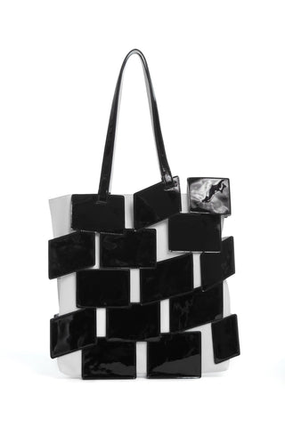 Lacquered Tote Bag in Black & White Leather