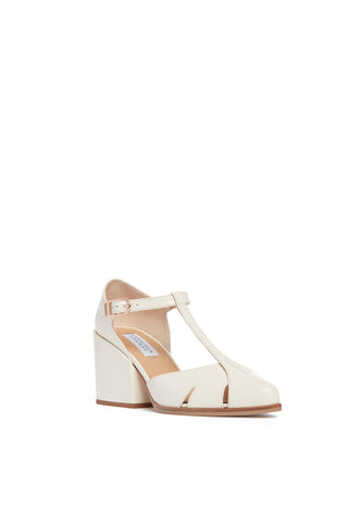 Hawes T-Strap Heel in Cream Leather