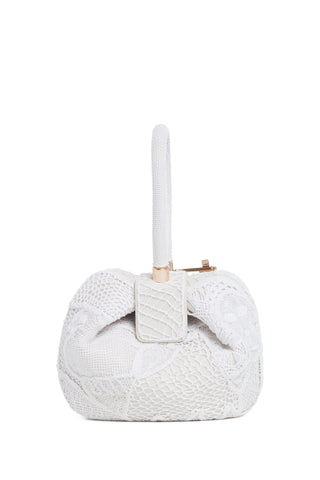 Nina Bag in Ivory Nappa Leather with Macrame Crochet