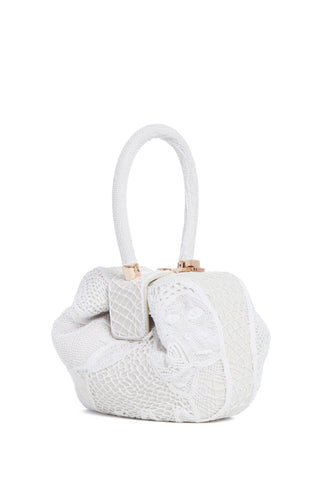 Nina Bag in Ivory Nappa Leather with Macrame Crochet