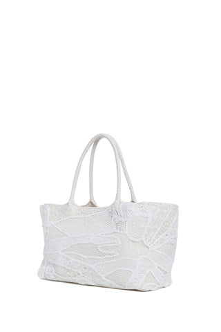 Mcewan Tote in Ivory Nappa Leather with Macrame