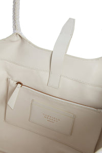 Mcewan Tote in Ivory Nappa Leather with Macrame Crochet