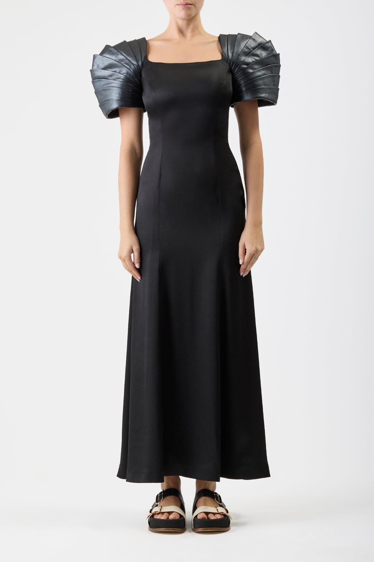 Duchess Pleated Dress in Silk with Leather