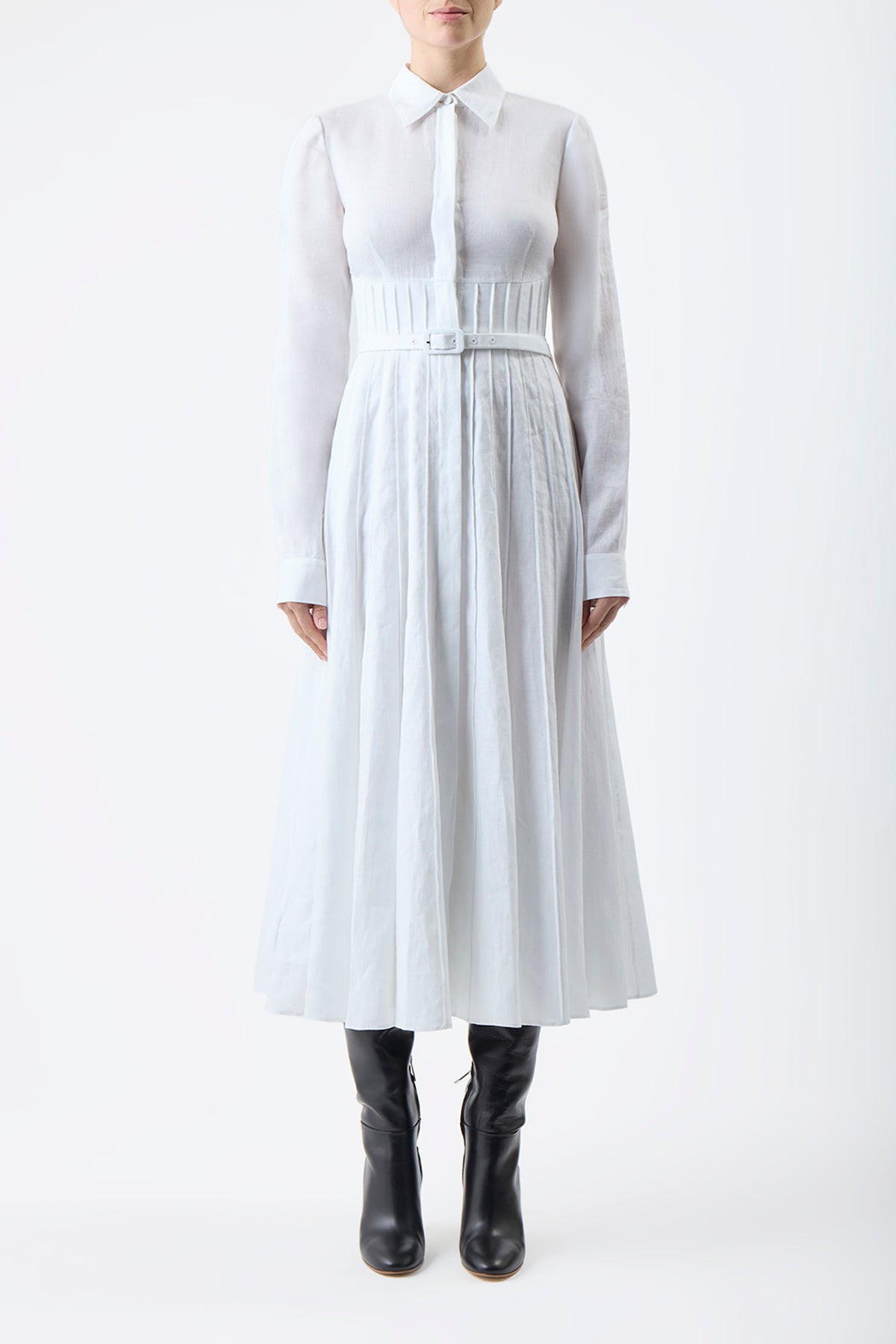 Dewi Pleated Dress in Aloe Linen