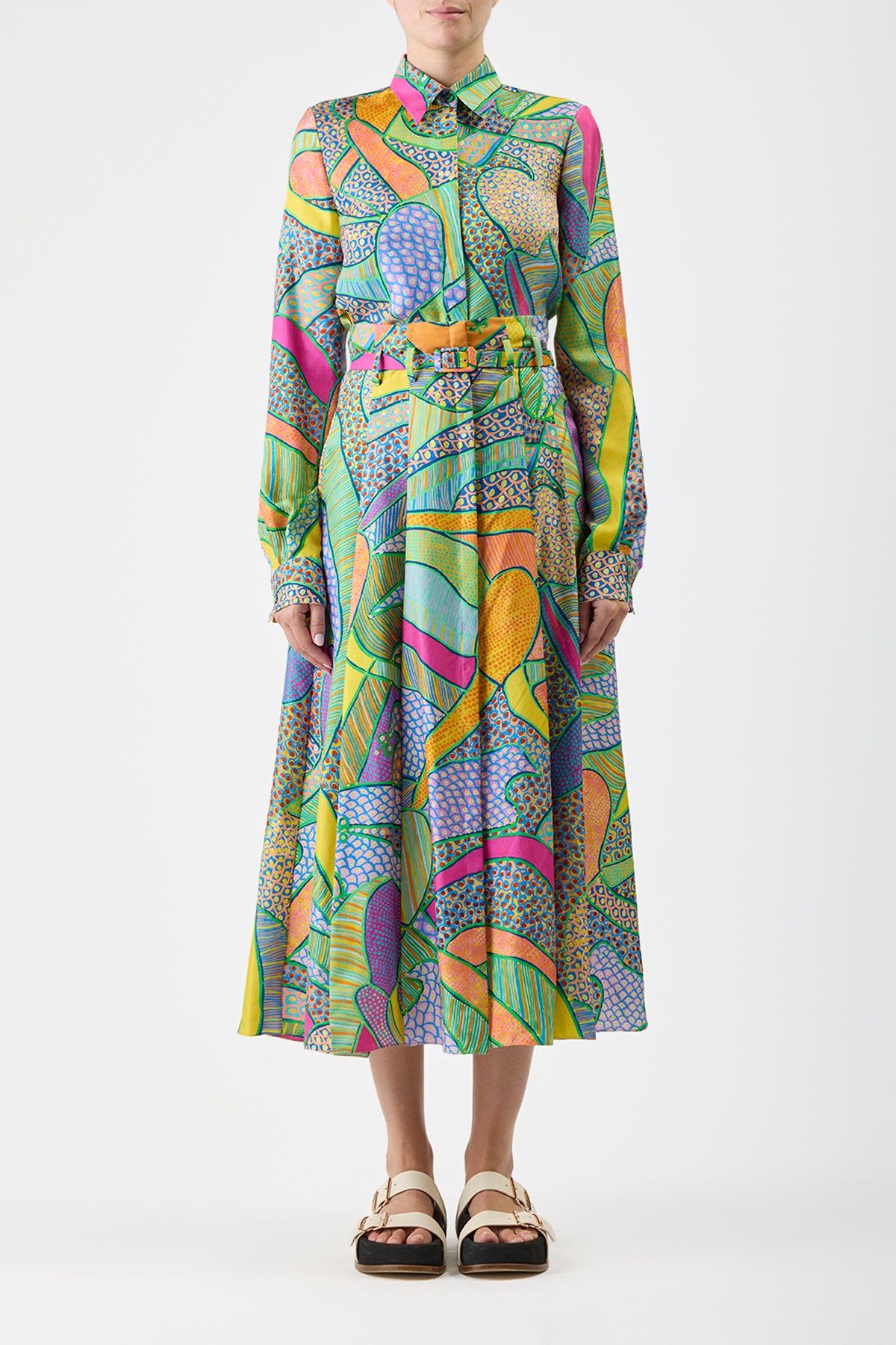 Dugald Pleated Skirt in Printed Silk