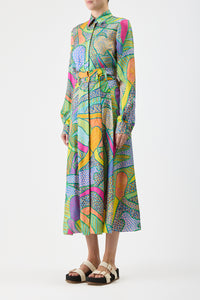 Dugald Pleated Skirt in Printed Silk