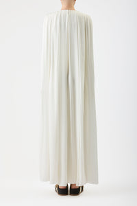 Carlota Draped Gown in Silk Wool Cady