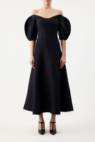Buisier Dress in Black Silk Wool