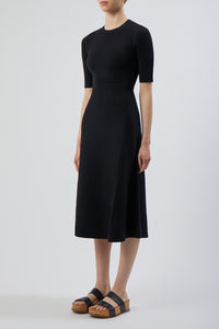 Seymore Dress in Black Cashmere Wool with Silk
