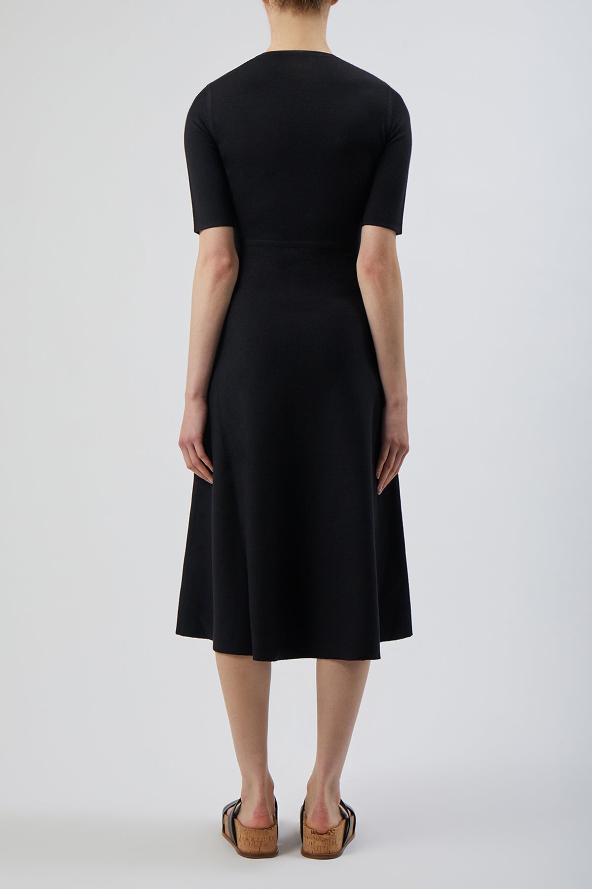 Seymore Dress in Black Cashmere Wool with Silk