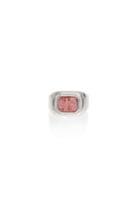 Large Ring in 18k White Gold & Pink Marble Stone