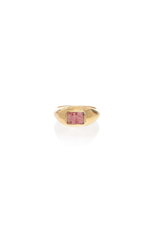 Small Ring in 18k Gold & Pink Marble Stone